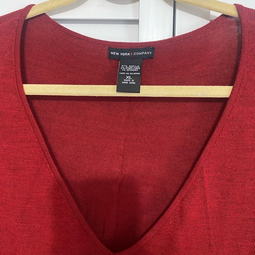 New York & Company Red V-Neck Sweater